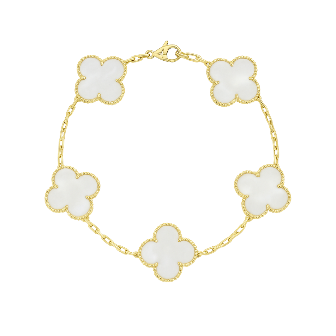 Brazalete de flor de trébol madre perla 10k