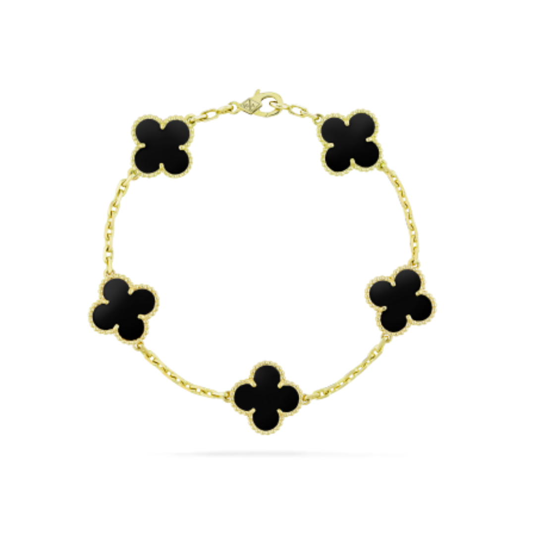 Brazalete flor de trébol negra 10k