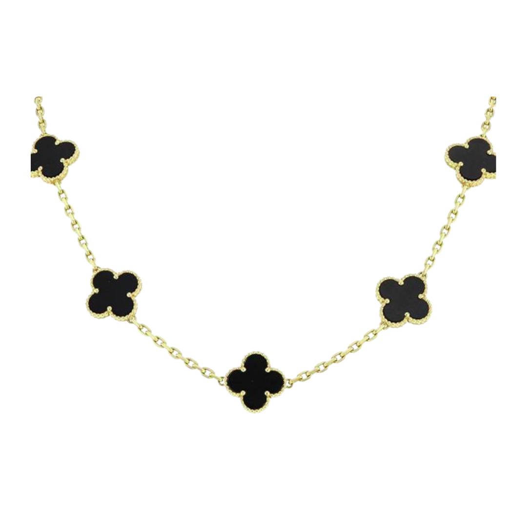 Cadena de flor de trébol negra 10k