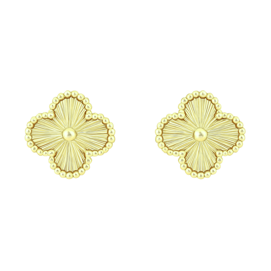 Aretes de flor de trébol de oro 10k
