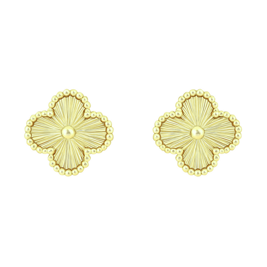 Aretes de flor de trébol de oro 10k