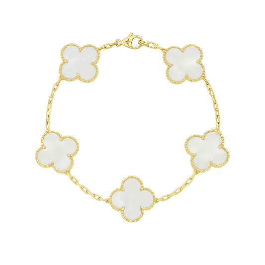 Brazalete de flor de trébol madre perla 10k