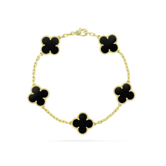 Brazalete flor de trébol negra 10k