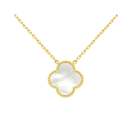 Cadena de flor de trébol madre perla 10k