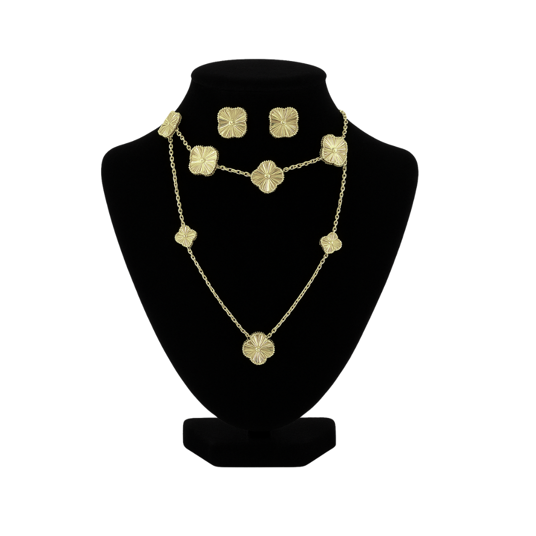 Set de flor de trébol de oro 10k