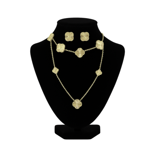 Set de flor de trébol de oro 10k