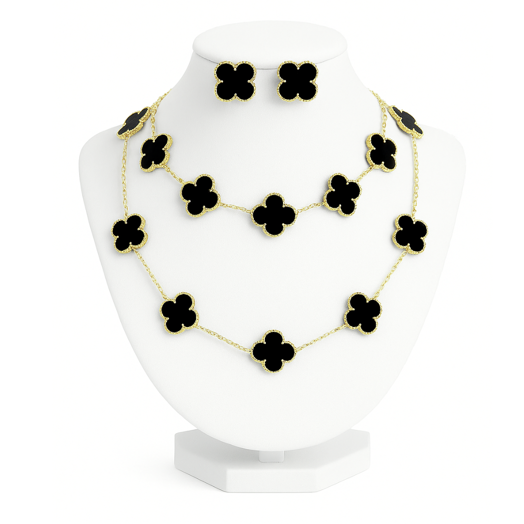 Set de flor de trébol negra 10k