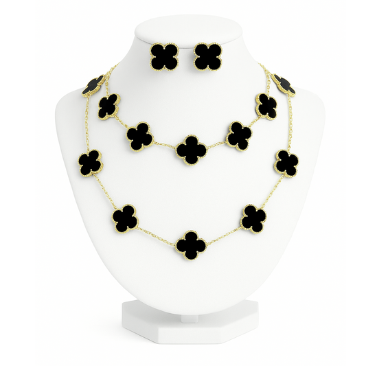 Set de flor de trébol negra 10k